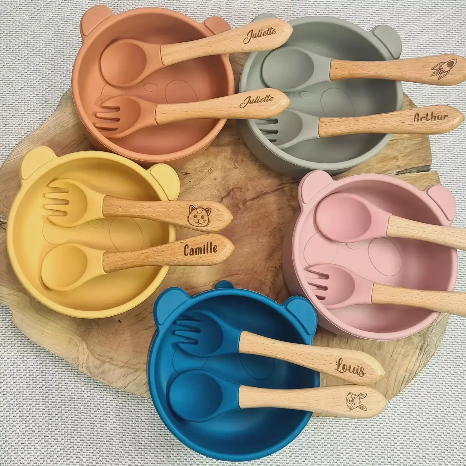 Bol à Ventouse Panda & Couverts Personnalisés en Silicone – Repas Bébé Sécurisé – Image 7