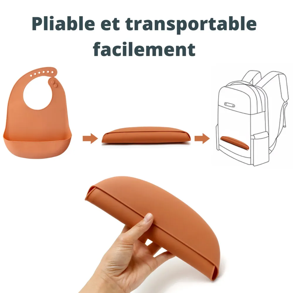 Bavoir Bébé en Silicone – Rouge Tomette – Réglable, Souple & Pratique – Image 4