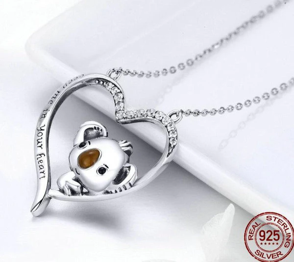 Baby Heart Koala™ | Collier coeur de Koala en Argent Sterling 925 - Bijou de Qualité avec Pendentif en Forme de Cœur