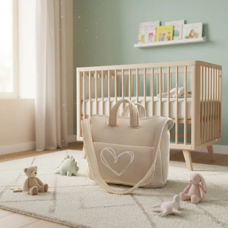 Sac à Langer en Double Gaze de Coton – Modèle Sablé (Beige Neutre)