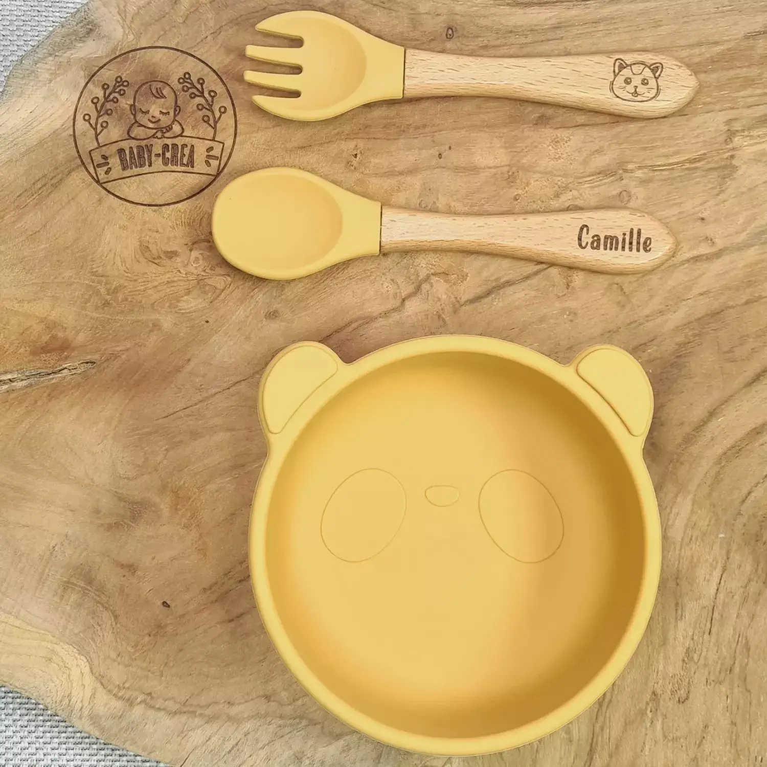 Bol à Ventouse Panda & Couverts Personnalisés en Silicone – Repas Bébé Sécurisé – Image 3